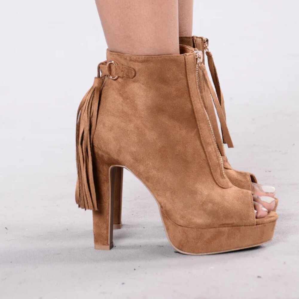 Wild Diva Tasseled Peek Toe Bootie